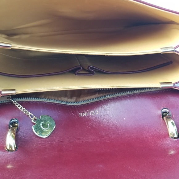 CELINE Vintage Rare Horse Carriage Burgundy Red Leather Top handle Classic Purse - Picture 14 of 16